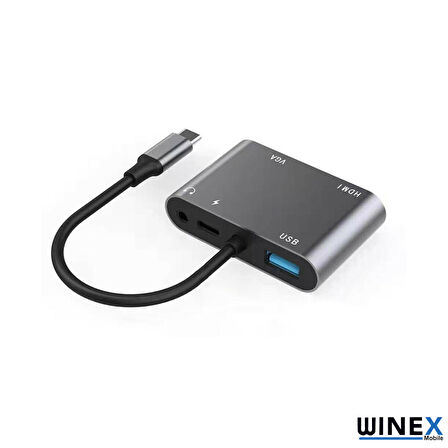 Global 5in1 Type-C Hub Port Adaptör HDMI VGA USB AUX 100W PD Girişli WNE0061