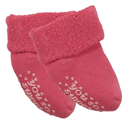 Unisex Fuşya Kıvrık Sweet Kaydırmaz Taban Havlu Çorap
