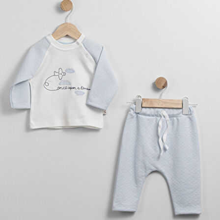 Erkek Bebek Gri Beyaz Uçak Desenli 2'li Takım