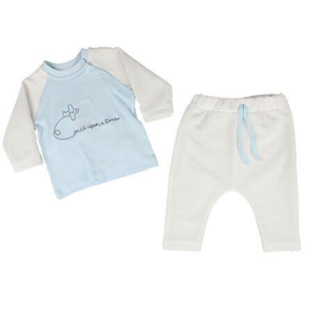 Erkek Bebek Gri Beyaz Uçak Desenli 2'li Takım