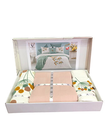 Viola Home  8 Parça %100 Pamuk Poplin Çift Kişilik Pikeli Nevresim Takımı