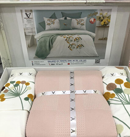 Viola Home  8 Parça %100 Pamuk Poplin Çift Kişilik Pikeli Nevresim Takımı
