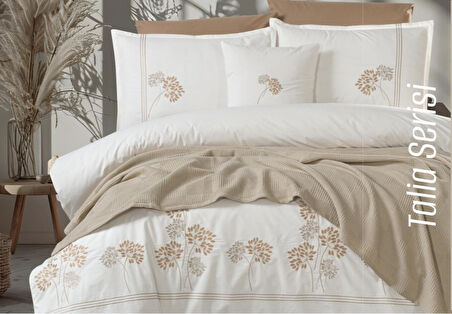 Viola Home  8 Parça %100 Pamuk Poplin Çift Kişilik Pikeli Nevresim Takımı