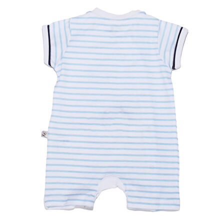 Erkek Bebek Mavi Beyaz Çizgili Tavşanlı Çıt Çıtlı Tulum