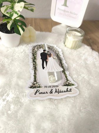 Pamuğum Atelier Kişiye Özel İsimli Gelin Damat Figürlü Düğün Kolonyası Şişesi Süsü Misafirler İçin Düğün, Nikah Hediyeliği (50 Adet)