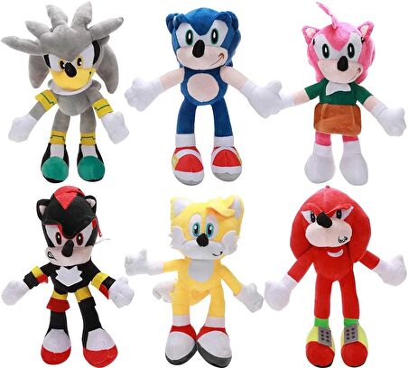 Sonic 6 lı Peluş, Sonic the Hedgehog, Tails, Knuckles, Amy Rose, Silver , Shadow