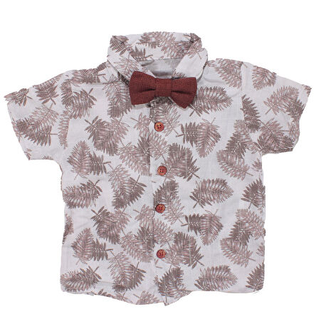 Erkek Bebek Bordo Yaprak Desenli Papyonlu Gömlekli Salopet Takım