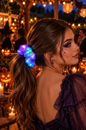 LED Işıklı Saç Tokası Scrunchie 3 Modlu Halloween Cadılar Bayramı Mor Mavi Parti ve Festival