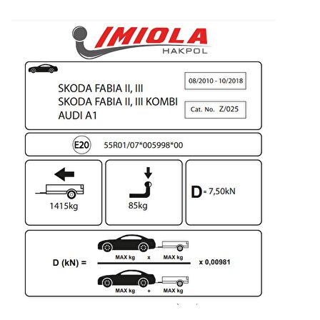 Hakpol -Skoda Fabia III Estate 11/2014 - 10/2018 Arası Çeki Demiri