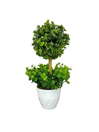 Yapay Ağaç Şimşir Top Tek Toplu Şimşirli 12x31cm Beyaz Saksıda 