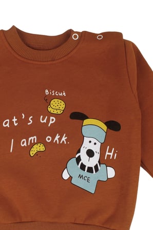 Erkek Bebek Kiremit Köpek Baskılı Sweatshirlı 2'li Takım