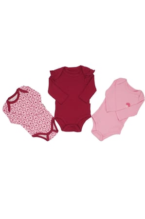Kız Bebek Fuşya Pembe Omuzları Fırfırlı Kalp Desenli 3'lü Zıbın Set