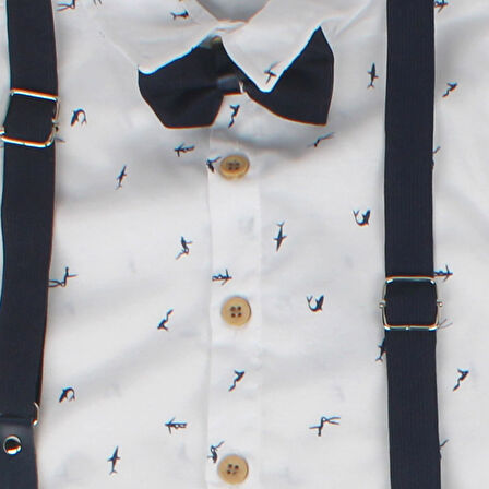 Erkek Çocuk Beyaz Laci Küçük Balık Dalgıc Baskılı Papyonlu Gömlekli 2'li Takım