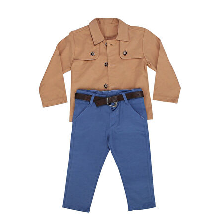Erkek Çocuk Kahve Ceketli Mavi Pantolonlu Lüx 3'lü Takım