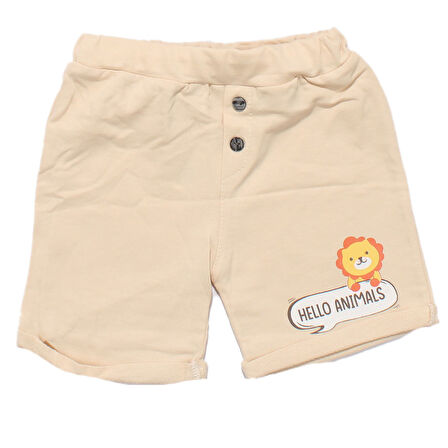 Erkek Bebek Bej Hayvanlı Desenli Müslin Gömlekli 2'li Takım