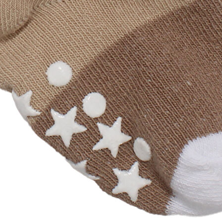 Erkek Bebek Kahve Yıldız Desenli Kaydırmaz Taban Çorap