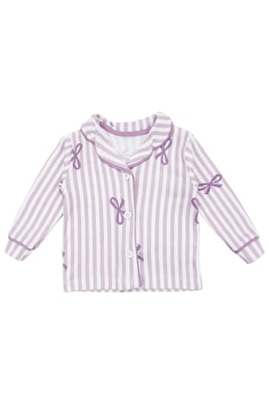 Kız Bebek Beyaz Lila Fiyonklu Çizgili Pijama Takımı