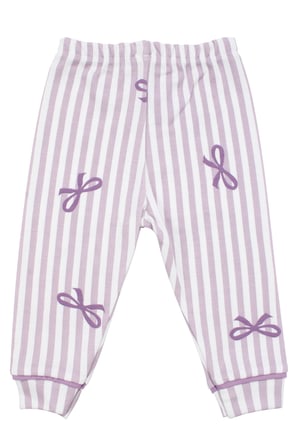 Kız Bebek Beyaz Lila Fiyonklu Çizgili Pijama Takımı