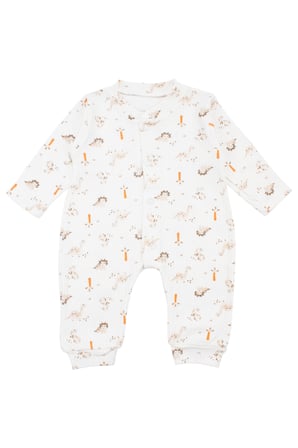 Erkek Bebek Ekru Dino Baskılı Çıtçıtlı Manşetli Tulum