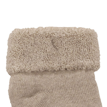 Unisex Bej Kıvrık Hello Kaydırmaz Taban Havlu Çorap