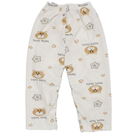 Erkek Çocuk Beyaz Kahve Yıldızlı Ayılı Desenli 2'li Pijama Takımı