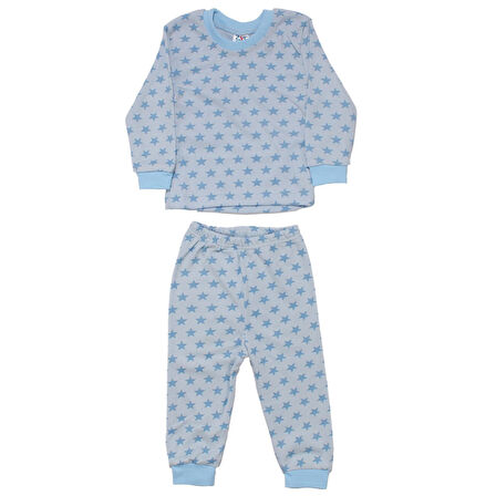 Erkek Bebek Mavi Yıldız Baskılı Çıtçıtlı Pijama Takımı