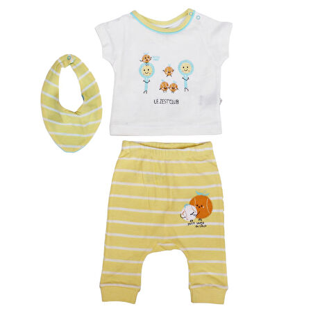 Erkek Bebek Sarı Beyaz Çizgili Tenis Clup 3'lü Takım