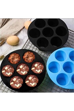 Airfryer Silikon 7'li Muffin Kek Kalıbı - Kek Ve Çörek Pişirme Kabı Silikon Kalıp Siyah - (bpa Free)