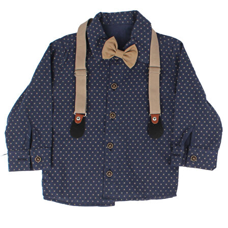 Erkek Bebek Laci Kahve Puanlı Papyonlu Şapkalı Gömlek Takım