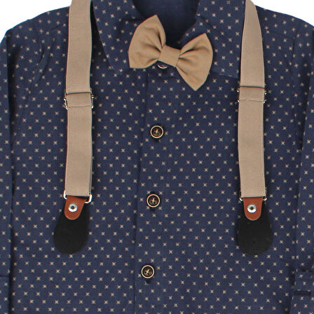 Erkek Bebek Laci Kahve Puanlı Papyonlu Şapkalı Gömlek Takım