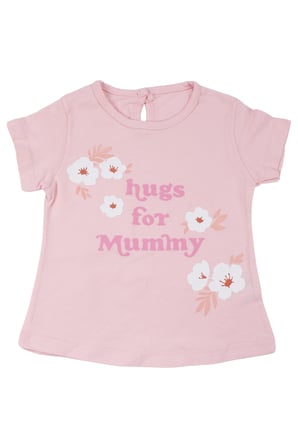 Kız Bebek Ekru Pembe Hugs For Mommy Çiçek Baskılı Şortl 2'li Takım