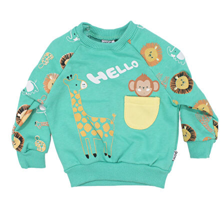 Erkek Bebek Yeşil Cepli Maymun Baskılı 2'li Takım