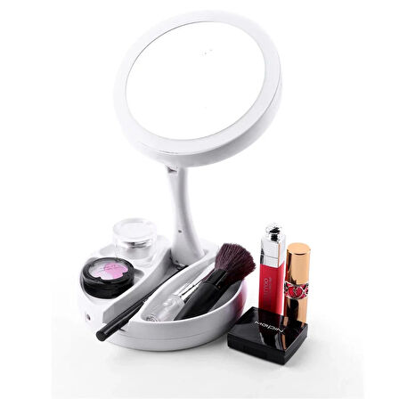 ShopFast 10x Katlanabilir Makyaj Aynası Çift Taraflı Usb Vanity Led Işıklı Büyüteçli Ayna Make Up