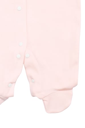 Kız Bebek Ekru Somon Gül Nakışlı Kanaviçe Çıtçıtlı Patikli Tulum