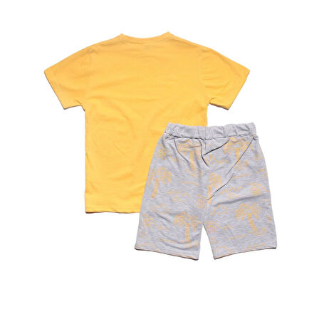 Erkek Çocuk Sarı Palmiye Baskılı Gri Şortlu 2'li Takım