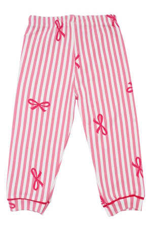 Kız Bebek Beyaz Pembe Fiyonklu Çizgili Pijama Takımı