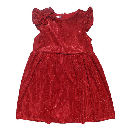 Kız Çocuk Kırmızı Simli Fırfırlı Elbise