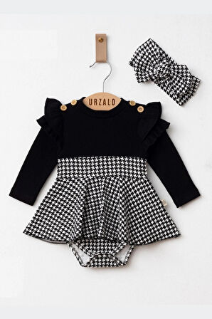 Kız Bebek Kazayağı Bodysuit Bandanalı Elbise
