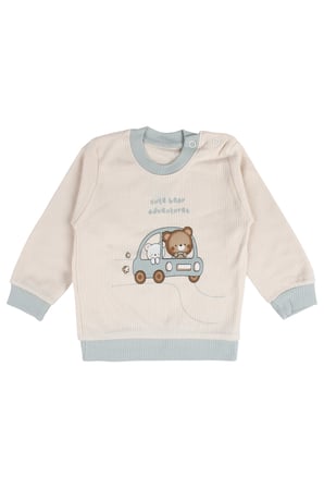 Erkek Bebek Ekru Yeşil Ayıcık Baskılı Pijama Takımı