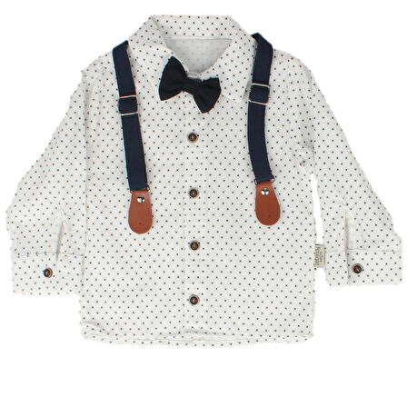 Erkek Bebek Laci Beyaz Puanlı Papyonlu Şapkalı Gömlek Takım