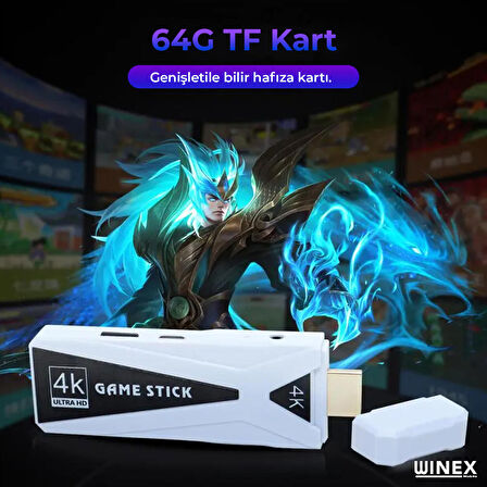 Global 4K Android TV Stick ve Retro Game Konsol 10000 Oyunlu 64GB Beyaz WNE1019