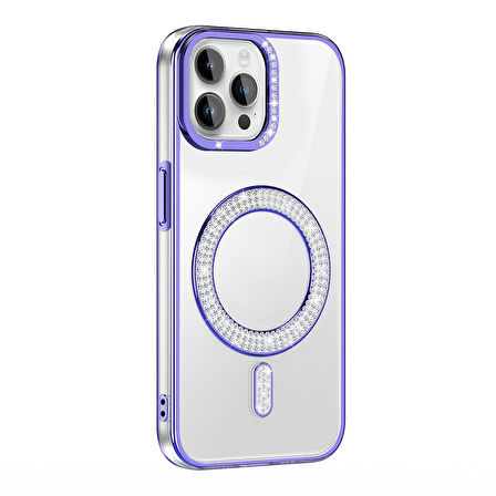 iPhone 12 Pro Kılıf Pırlanta Taş Tasarımlı M-safe Şarj Özellikli Karetta Silikon Kapak