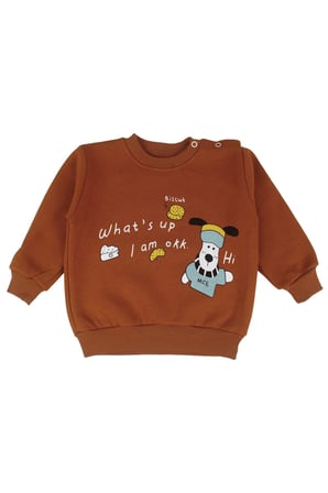 Erkek Bebek Kiremit Köpek Baskılı Sweatshirlı 2'li Takım