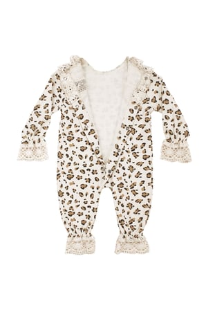 Kız Bebek Beyaz Kahve Leopar Desenli Bereli Fistolu Tulum