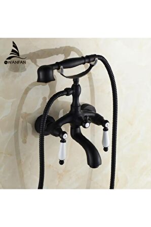 Banyo Bataryası Duş Seti Antik Mat Siyah Yeni Ürün Seramik Kollu 5 Yıl Garantili