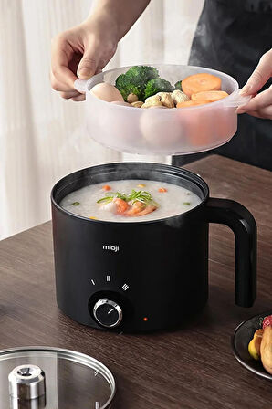 mioji Mio EP35 600W 1.8L Çok Fonksiyonlu Buharlı ve Yağda Pişirme Özellikli Elektrikli Pişirici Siyah