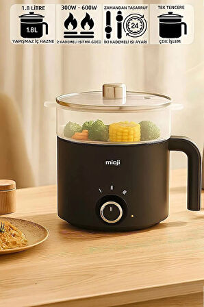 mioji Mio EP35 600W 1.8L Çok Fonksiyonlu Buharlı ve Yağda Pişirme Özellikli Elektrikli Pişirici Siyah
