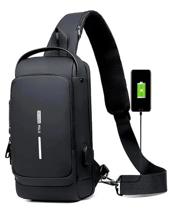 Motosiklet Bisiklet Scooter Unisex Siyah USB Kablo Yeri Çıkışlı Kilitli Suya Dayanıklı Çapraz Göğüs Omuz Çantası