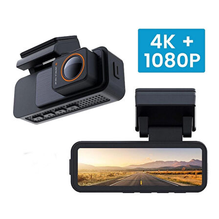 4K Ultra Hd Araç İçi Kamera  Wi-Fi, GPS , Araç İçi + Arka Kamera Siyah