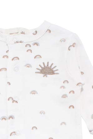 Unisex Beyaz Gökkuşağı Baskılı Tulum 0-3 Ay